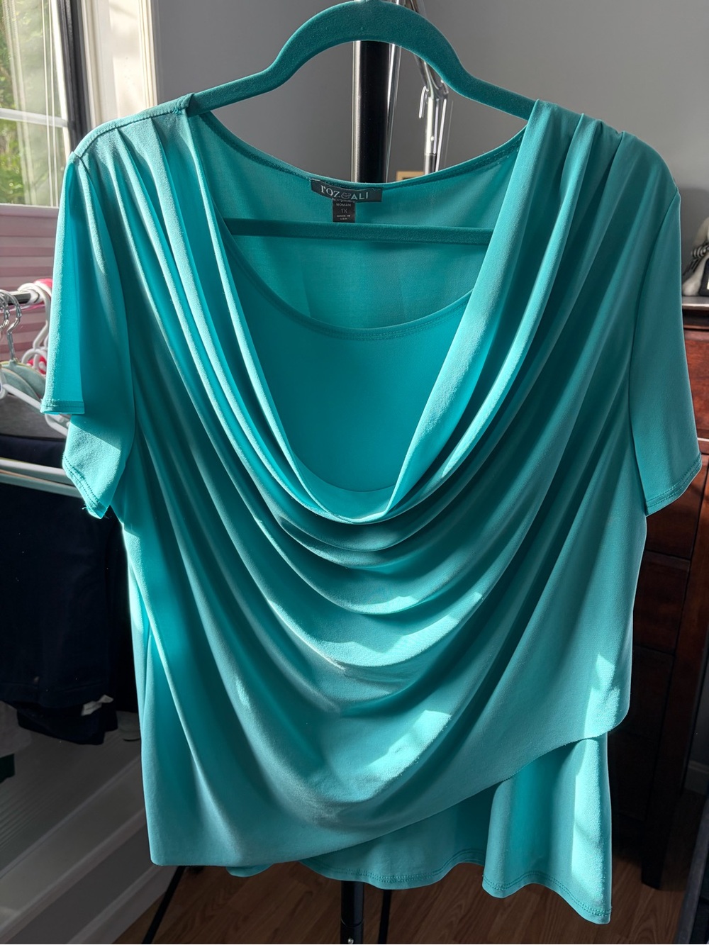 Women’s Teal Draped Cowl Neck Top 1X